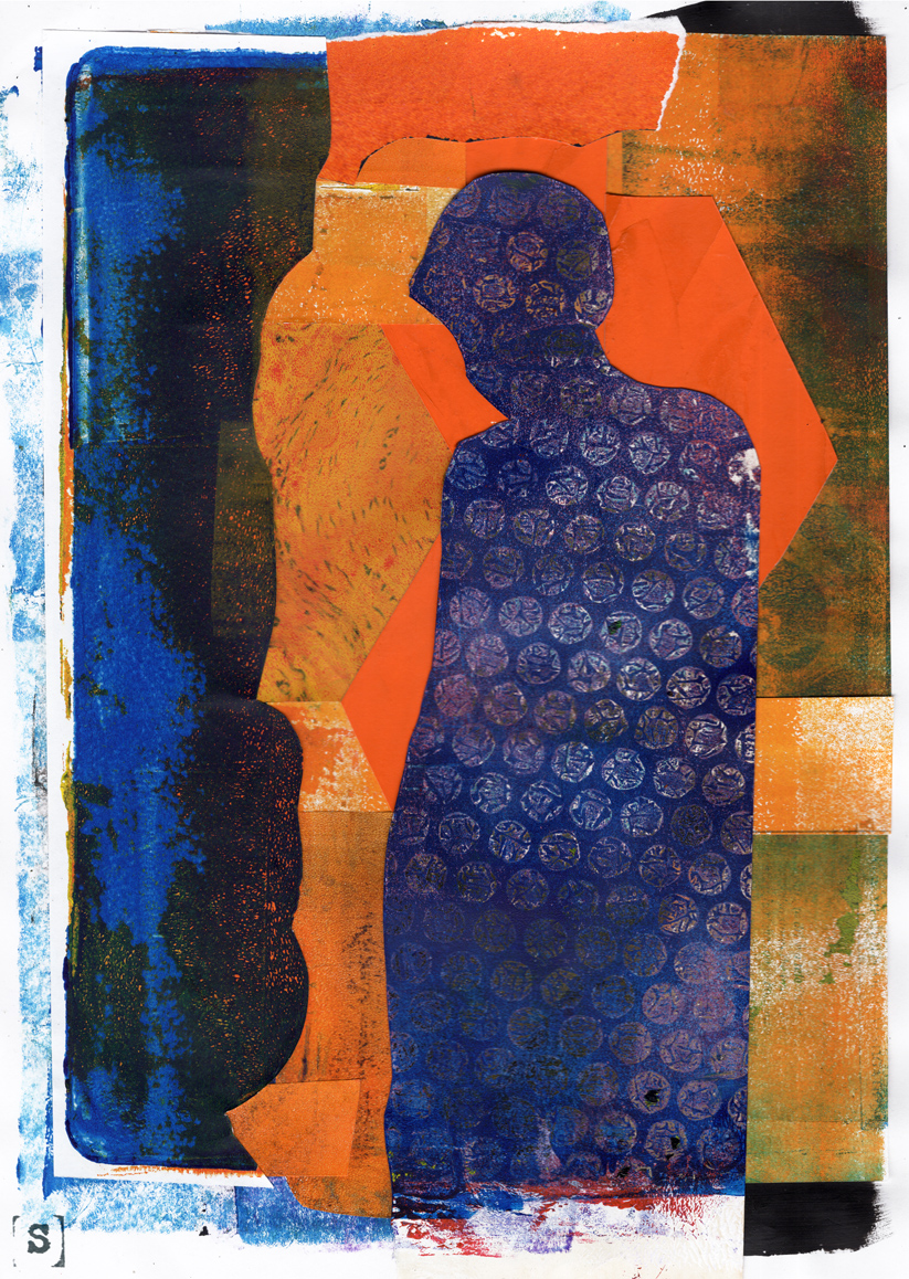 creep collage gelliprint abstract figure