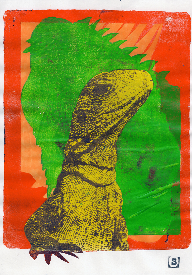 lizard gelliprint printmaking samserif